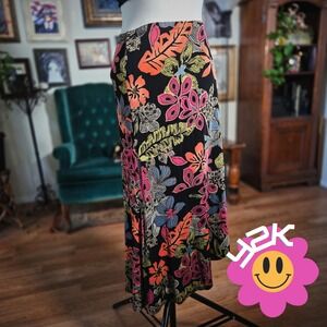 Vintage Y2K Choices Tropical Floral Maxi Skirt Black Pink Orange Plus Size 1X